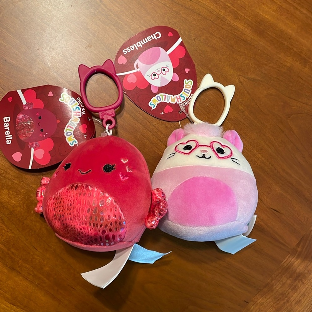 💗😍💝Valentine Squishmallows Cat & Betta Fish 3.5" Charm Stuffed Plush by Jazwares